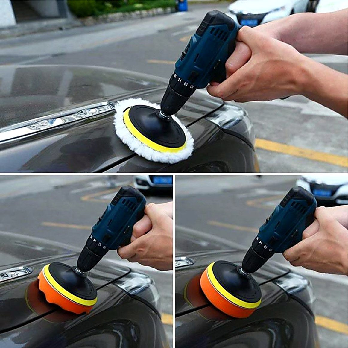 Car Polishing Pad Kit – 11pc Drill Attachment Set with Wool Buffing Pad