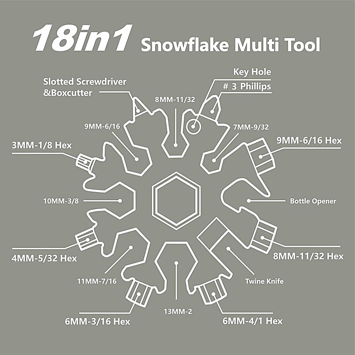 18-in-1 Snowflake Multi Tool – Stainless Steel Keyring Pocket Tool